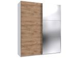 Mid.you , Weiß, Plankeneiche , Glas, Holzwerkstoff , 2 Fächer , 150x216x65 cm , BQ - Bündnis für Qualität, Made in Germany, DIN EN ISO 9001 , umfangreiches Zubehör erhältlich, in verschiedenen Größen erhältlich, in verschiedenen Holzdekoren erhältlich, Schrankfront mit Spiegel ,