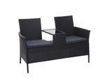 POLY-RATTAN SITZBANK MIT TISCH Schwarz, Grau