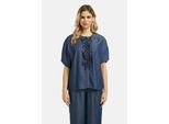 Kurzarmbluse MILANO ITALY, Damen, Gr. 40, blau (schwarz denim), Web, Material: 100% Lyocell, unifarben, oversize normal, Rundhals, weit offene Kante, Blusen, mit überschnittener Schulter