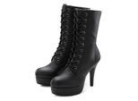 Schnürstiefelette "Stiefel", Damen, Gr. 45, schwarz (schwarz uni), Obermaterial: 100% Polyurethan. Decksohle: 100% Polyurethan. Futter: 100% Textilmaterial. Laufsohle: 100% Synthetik, LASCANA BELLE AFFAIRE, unifarben, Schuhe Schnürstiefelette, High-Heel-Boots mit Plateauabsatz