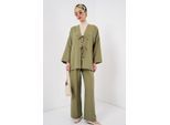 V-hals cardigan en wijde broek set