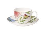 Tasse VILLEROY & BOCH "Kaffeetasse mit Untertasse Amazonia Anmut 200 ml bunt", bunt, Porzellan, Trinkgefäße, Tasse