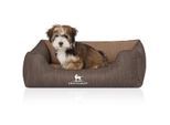 Knuffelwuff Orthopädisches Hundebett Outlander aus laser-gestepptem Kunstleder braun/ caramell M-L