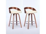 BARHOCKER Set 2er 63 cm Beige PU & Walnuss Drehbar mit Rückenlehne und Fußring