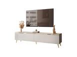 LOWBOARD RTV AURORA Kaschmir mit schräge Goldchrom Fuße und LED Beleuchtung