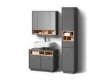 BADMÖBEL-SET Temo Anthrazit 3 Teile, mit Hochschrank