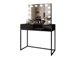 SCHMINKTISCH BLANCO LOFT ELITE mit Spiegel und Beleuchtung Schwarz Hochglanz PUSH OPEN