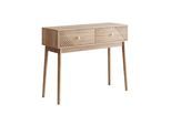 SCHMINKTISCH Moderner 100 cm Eiche Natur & Massivholz – Frisiertisch mit 2 Wellen-Schubladen im Mid-Century-Stil