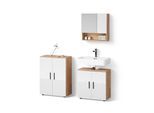 BADMÖBEL-SET Ronco Weiß Hochglanz/Goldkraft Eiche 3 Teile, mit Unterschrank 60 cm