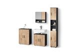 BADMÖBEL-SET Ronco Goldkraft Eiche/Anthrazit 4 Teile, mit Hochschrank und Kommode