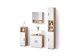 BADMÖBEL-SET Ronco Weiß Hochglanz/Goldkraft Eiche 4 Teile, mit Hochschrank