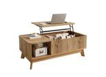 COUCHTISCH holzoptik & 3d-wellen-design mit lift-funktion & verstecktem stauraum