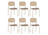 ESSZIMMERSTUHL Set 6er Braun PU & Rattan Polsterstuhl mit Metallbeinen