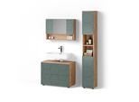 BADMÖBEL-SET Ronco Grün/Goldkraft Eiche 3 Teile, mit Spiegelschrank 80 cm
