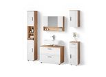 BADMÖBEL-SET Ronco Weiß Hochglanz/Goldkraft Eiche 5 Teile