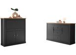 Büromöbel-Set OTTO HOME "Westminster, wohnliches Home-Office, Büro in zwei Farben verfügbar", schwarz (dunkelgrau), Holzwerkstoff, Arbeitsmöbel-Sets, Büromöbel-Set, enthält Sekretär und Sideboard im Landhausstil, mit Kabelkanal