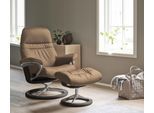 Relaxsessel STRESSLESS "Sunrise", braun (almond paloma), B:92cm H:105cm T:80cm, Leder BATICK: BATICK ist ein leicht korrigiertes, durchgefärbtes und genarbtes Möbelleder, bei dem die meisten Unebenheiten und Spuren in der Regel entfernt wurden.;Leder PALOMA: PALOMA ist ein durchgefärbtes Semianilin-Möbelleder mit natürlicher Narbung.;ROHLEDER Stoff Q2 FARON: Ein fester zuverlässiger Bouclé mit ein