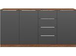 Highboard BORCHARDT MÖBEL "Oliva, Breite 200cm, moderne Kommode mit glänzenden Metallgriffen", grau (eiche vintage, graphit matt), B:200cm H:99cm T:35cm, Holzwerkstoff, Sideboards, Highboard, viel Stauraum, Türen und Schubladen, Einlegeböden verstellbar