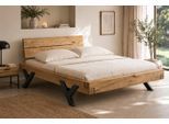 Massivholzbett HOME AFFAIRE "Ultima Balkenbett Doppelbett, Füße aus Metall in Y-Form", braun (eiche), B:158cm H:88cm L:228cm, Betten, Massivholzbett, FSC-zertifizierte Wildeiche oder Fichte, viele Breiten zur Auswahl