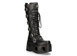 New Rock M-272-S2 Neptuno Metallic Kniehohe schwarze Gothic-Stiefel aus Leder