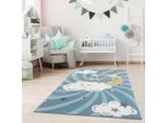 Kinderteppich CARPET CITY "Anime9380", blau, B:160cm H:11mm L:230cm, Polypropylen (PP), Teppiche, Spielteppich, Teppich Mond, Wolken, Sterne, Weicher Flor