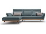 Ecksofa "CR.460 Designsofa mit verstellbarer Rückenlehne, hochwertig & bequem", grau (wasserblau, steingrau 044, 72), B:298cm H:103cm T:183cm, Chenille COCO (72% Polyester 15% Baumwolle 13% Polyacryl), CREATION BY ROLF BENZ, Sofas, Ecksofa, Sockel in Eiche, Alugussfüße in umbragrau, Breite 298 cm