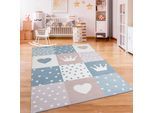 Kinderteppich PACO HOME "Eliz 391", beige, B:200cm H:12mm L:280cm, Polyester, Teppiche, Kinderteppich, Kurzflor, Spielteppich, Patchwork-Muster, Motiv Krone, Herz & Punkte