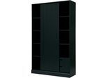 Mehrzweckschrank WOOOD "Move Massivholz Kiefernholz mit Schiebetür geschliffen 200x120x42 cm", mattschwarz, B:120cm H:200cm T:42cm, Massivholz, Schränke, Mehrzweckschrank, Einfach zu montieren, Tragkraft 15 kg pro Boden, sichtbare Maserung