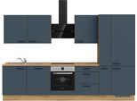 Küchenzeile NOBILIA "Easytouch II", NEU: individuell anpassbar mit gratis Profi-Beratung", blau (küche: blau, korpus: eiche sierra nachbildung, arbeitsplatte: eiche sierra nachbildung), B:330,3cm H:216,6cm T:60cm, Komplettküchen-Sets, Küchenzeile, vormontiert, Breite 330 cm, Ausrichtung wählbar, wahlw. mit E-Geräten