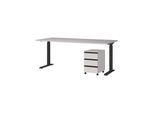 Büromöbel Set 2-teilig Schreibtisch 180x80cm & Rollcontainer Greige/Schwarz Einstellbar 68-91 cm & Soft-Close