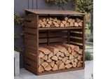 Brennholzlager MCW-Q16, Kamin-/Feuerholzregal Holzlager Holzunterstand, Ablage Holz Tanne MVG 121x122x61cm ~ dunkelbraun