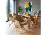 6er-Set Esszimmerstuhl MCW-Q37, Küchenstuhl drehbar Auto-Return, Stoff (680g/m²) Chenille Öko-Tex Holz MVG ~ senfgelb