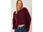 Geverfde Crew Neck Crop Trui met Pluche Detail
