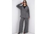 Geverfde V-hals met Strikdetail Kimono & Wijde Broek Set