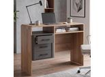 Schreibtisch MCW-P43, Bürotisch Computertisch, 3 Schubladen MDF 75x100x40cm ~ Rivera-Eiche-Optik, dunkelgrau