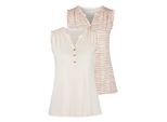 Rüschentop LASCANA "mit kurzer Knopfleiste", Damen, Gr. 40/42, rosa (rosé, bedruckt, beige, uni), Obermaterial: 76% Viskose (LENZING™ ECOVERO™), 24% Polyester, unifarben, figurumspielend, V-Ausschnitt, Tops Rüschentop, Sommertops aus luftiger Viskose-Qualität