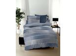 Wendebettwäsche KAEPPEL "TIMELESS 100% Baumwolle", blau, B/L: 135cm x 200cm, 1 Stk., 1 Stk., Mako-Satin, B/L: 80cm x 80cm, 2 Stk., Mako-Satin, Obermaterial: 100% Baumwolle, Bettwäsche, Wendebettwäsche, mit breiten Streifen, Wendeoptik, Markenreißverschluss