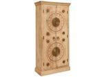 Milino Mehrzweckschrank, Natur, Messing, Holz, Metall, Mangoholz, vollmassiv, Mandala, 3 Fächer, 89x180x40 cm, Waschküche, Mehrzweckschränke