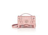Shiny Crackle Leather Belt Handle Bag Medium Hexagon