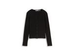 TOM TAILOR DENIM Damen Pointelle Cardigan mit Knopfleiste, schwarz, Uni, Gr. M