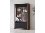 Vitrine HOME AFFAIRE "Kasai", schwarz (wallnut columbia, schwarz hgl), B:128,5cm H:200cm T:41cm, Dekorfolie, FSC-zertifizierter Holzwerkstoff, Glas, MDF, Schränke, Vitrine