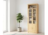 Vitrine OTTO HOME "Soeren Regal mit 2 Glastüren und 2 Holztüren, B/TH: 80/29/220 cm", beige (natur), B:80cm H:220cm T:29cm, Massivholz, Schränke, Vitrine, Kiefer FSC-zertifiziert, 1 offenes Fach, 6 Fächer hinter den Türen