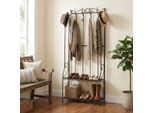 Garderobenständer AMBIENTE HAUS "Garderobe im Landhaus-Stil mit 4 Haken", braun, B:58cm H:166cm T:25cm, Metall, Garderobenständer, Garderobenständer, und 2 Regalböden aus Metall