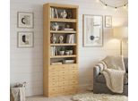 Bücherregal HOME AFFAIRE "Soeren Regal mit 5 breiten Schubkästen in geteilter Optik", braun (natur), B:80cm H:220cm T:29cm, Massivholz, Regale, Bücherregal, T/H: 80/29/220 cm, Kiefer FSC-zertifiziert, elegante Metallgriffe
