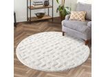 Hochflor-Teppich CARPET CITY "FOCUS737", beige (creme), H:20mm Ø:120cm, Obermaterial: 100% Polypropylen, Teppiche, Boho-Teppich, Hochtief-Muster/ 3D-Effekt, für Wohnzimmer, Schlafzimmer