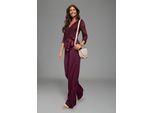Jumpsuit LAURA SCOTT, Damen, Gr. 44, N-Gr, bordeaux, Milano Rib, Obermaterial: 70% Viskose, 25% Polyester, 5% Elasthan. Futter: 95% Viskose, 5% Elasthan. Spitze: 92% Polyamid, 8% Elasthan, leicht transparent, unifarben, figurbetont lang, V-Ausschnitt, Overalls Jumpsuit, mit Spitzenoberteil, elastischer Materialmix
