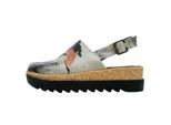 Clog DOGO "Akita Sunset Animals Damen Sandalen", Damen, Gr. 38, Normalschaft, grau, Lederimitat, Schuhe Clog Sommerschuh, Handgefertigt