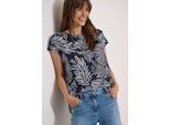 Kurzarmbluse CECIL, Damen, Gr. 3XL, blau (universal blau), Stoff, 100% Viskose, gemustert, klassisch normal, Rundhals, normaler Saum, Blusen, mit Blätterprint