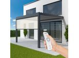 Pergola mit Funk-Windsensor, Anbaupergola, Aluminium, Gestell Anthrazit, Zip-Screen Weiß, 1000x1600 mm, individuell konfigurieren