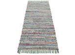 Teppich CARPETFINE "Kelim Chindi, Wendeteppich", grün, B:75cm H:6mm L:240cm, Baumwolle, Polyester, Teppiche, Teppich, handgewebt, Fleckerlteppich mit Fransen, auch vielen in Läufergrößen